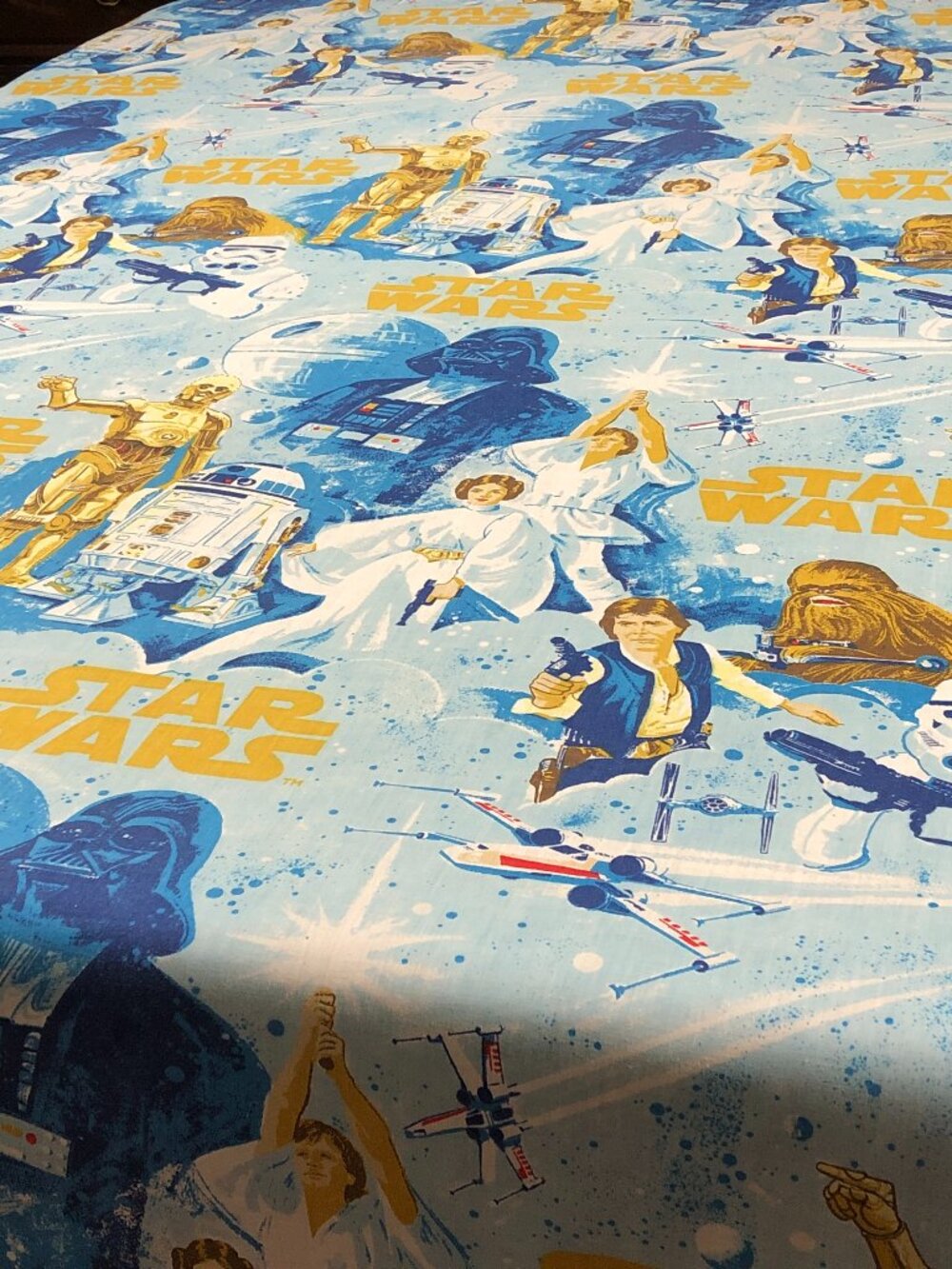 Vintage STAR WARS Blue Golden Yellow TWIN Flat Top Bedsheet: GenX Bedding